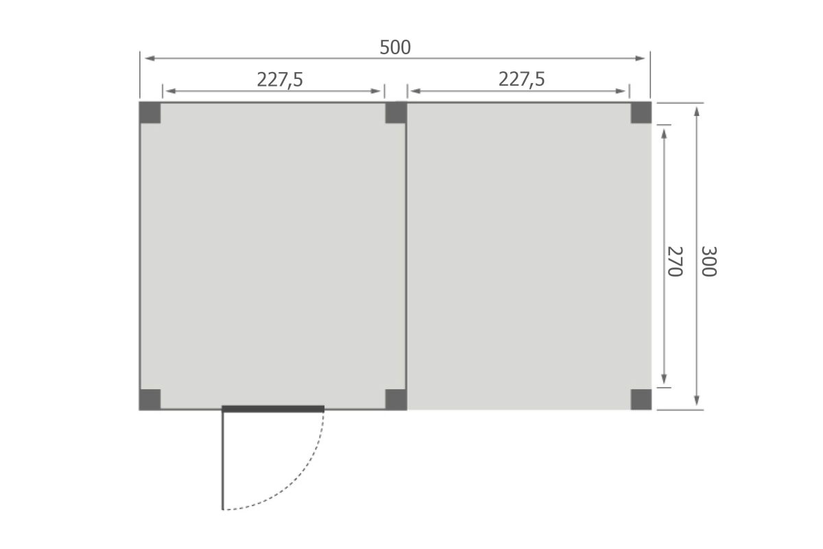 Overkapping Base Serie 4 Douglas 500 x 300 cm plattegrond