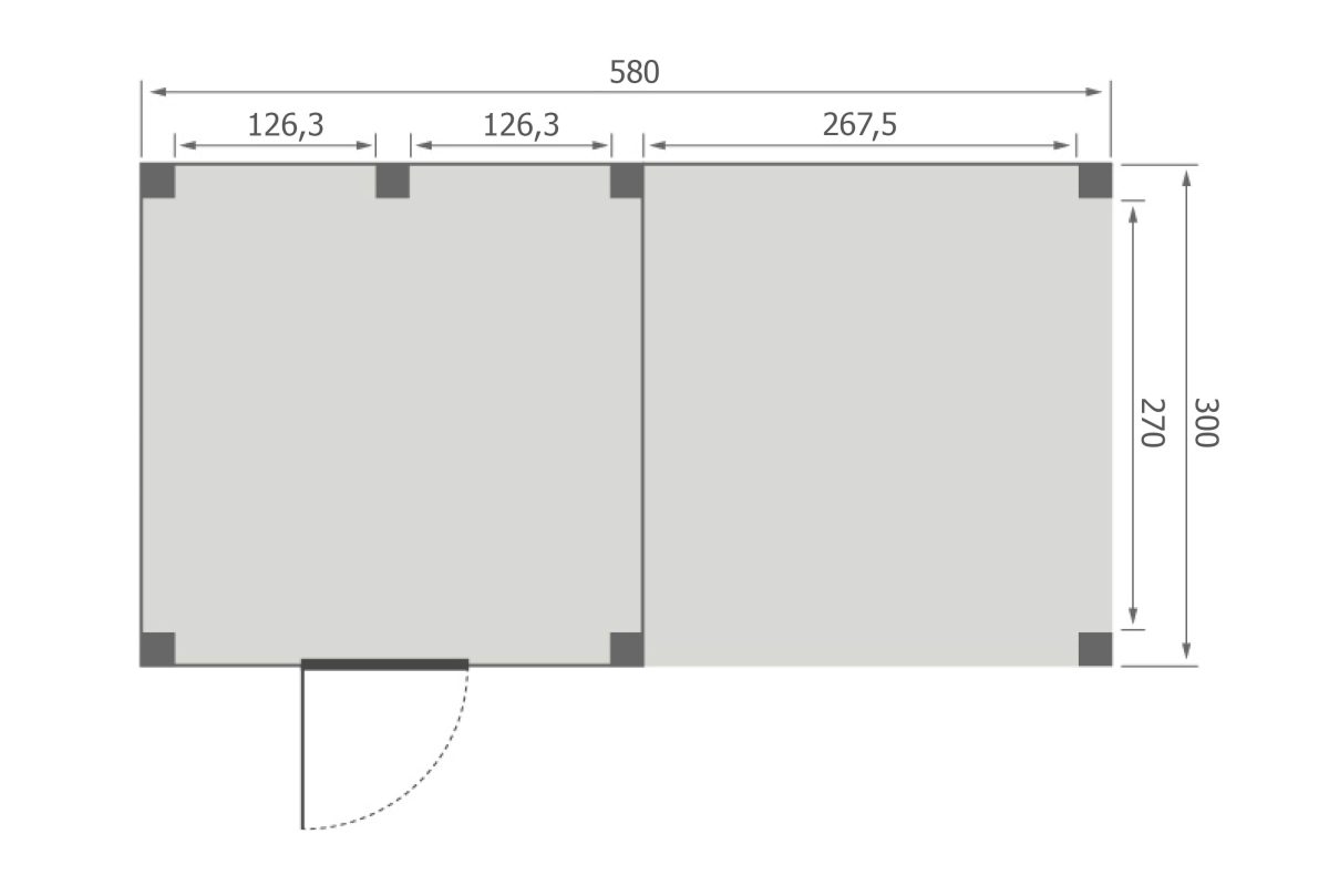 Overkapping Base Serie 4 Douglas 580 x 300 cm plattegrond