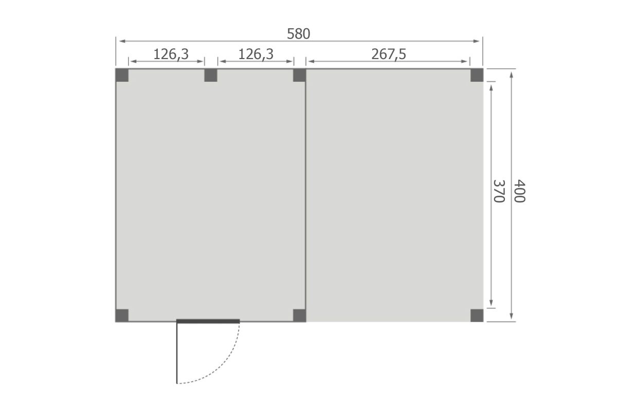 Overkapping Base Serie 4 Douglas 580 x 400 cm plattegrond