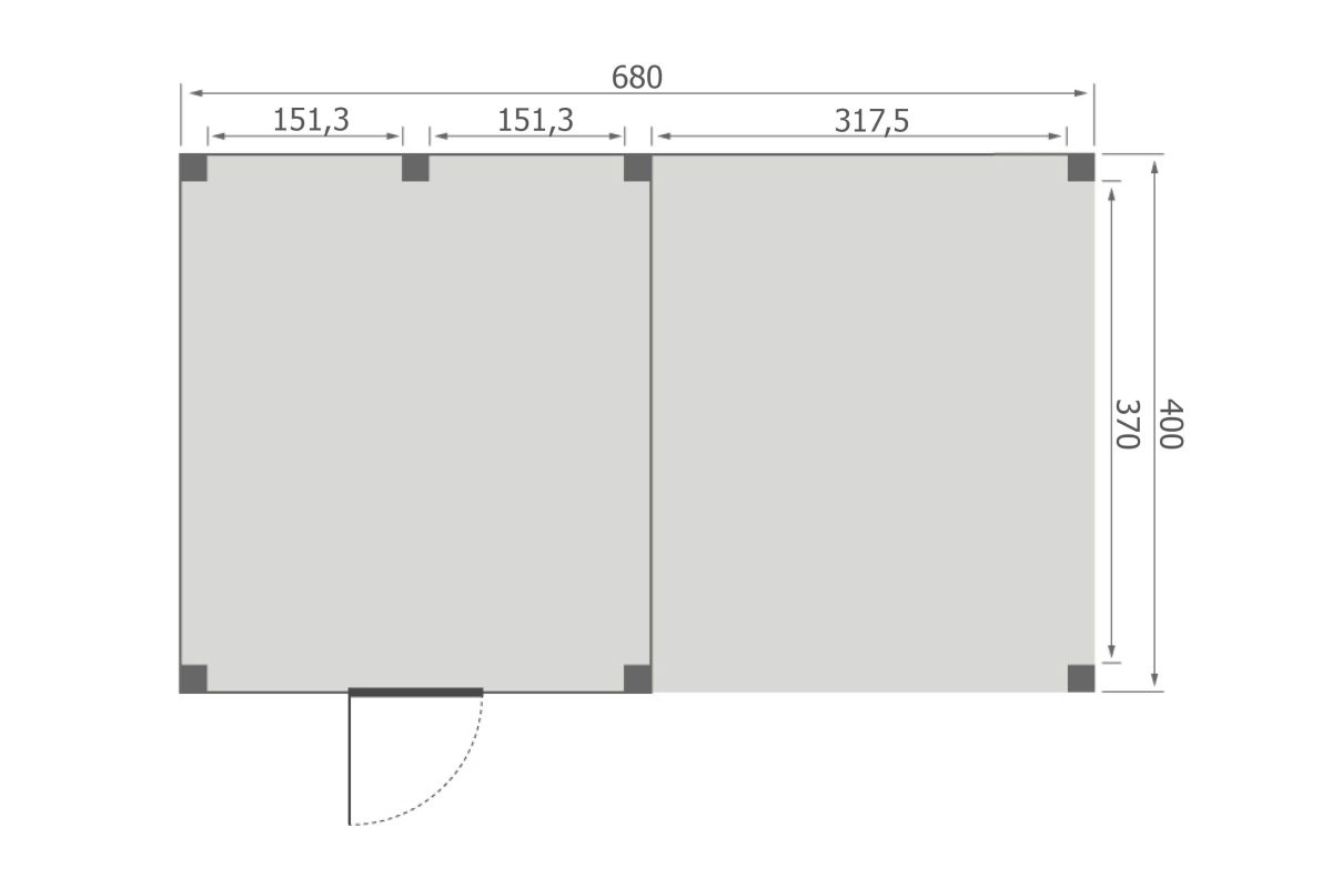 Overkapping Base Serie 4 Douglas 680 x 400 cm plattegrond