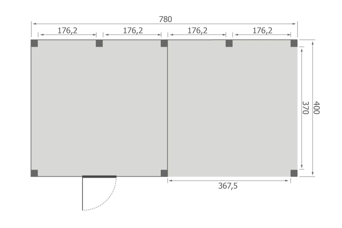 Overkapping Base Serie 4 Douglas 780 x 400 cm plattegrond