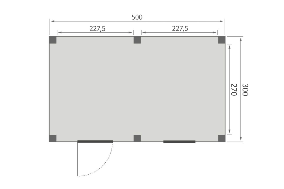 Overkapping Base Serie 5 Douglas 500 x 300 cm plattegrond