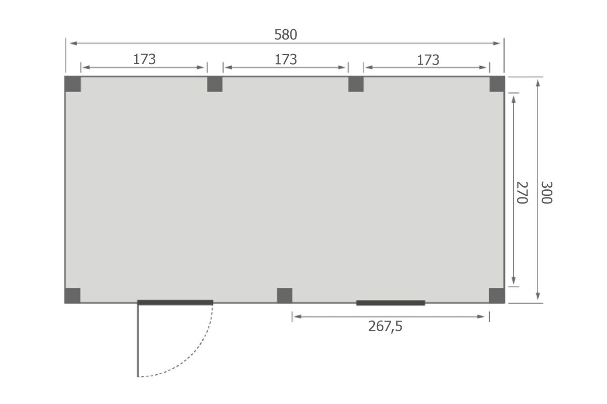 Overkapping Base Serie 5 Douglas 580 x 300 cm plattegrond