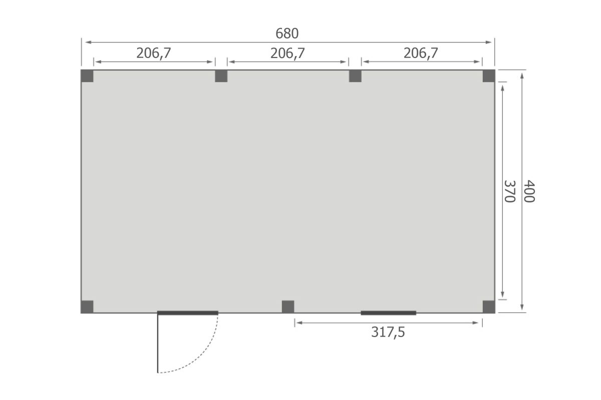 Overkapping Base Serie 5 Douglas 680 x 400 cm plattegrond