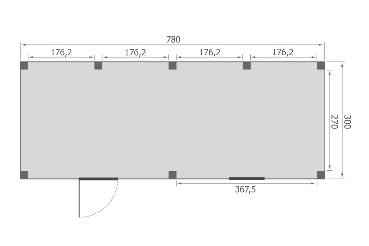 Overkapping Base Serie 5 Douglas 780 x 300 cm plattegrond