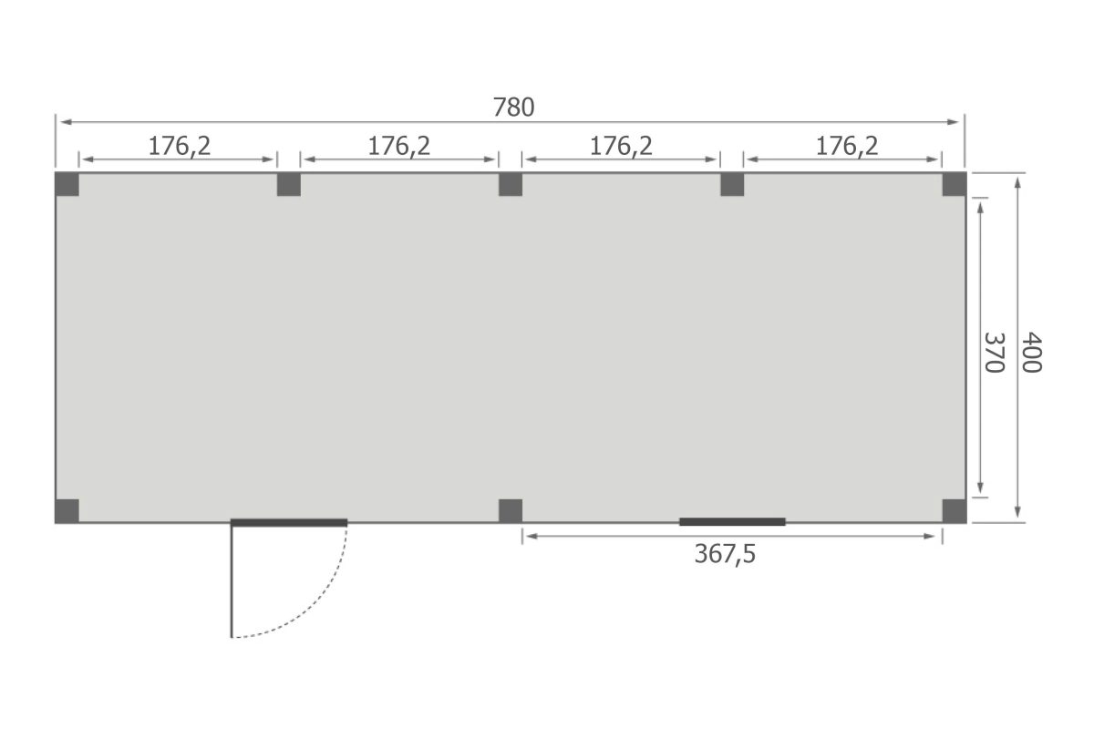 Overkapping Base Serie 5 Douglas 780 x 400 cm plattegrond